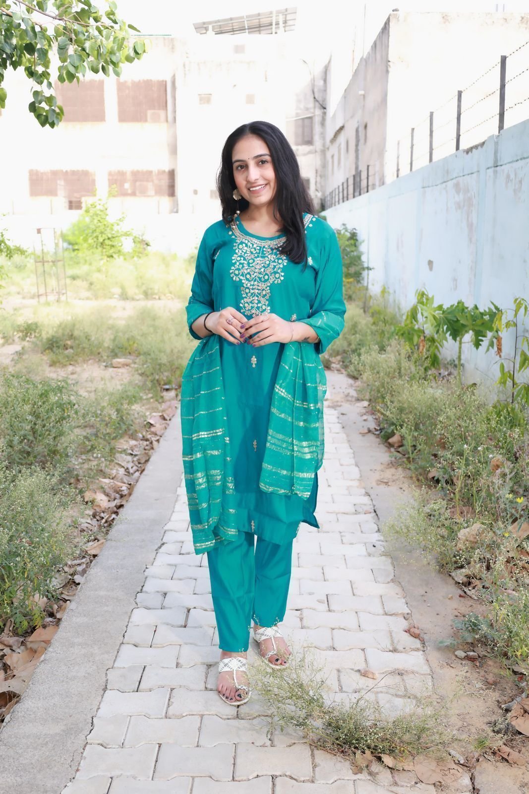 Roman Modal Silk Kurti Set with Jacquard Dupatta